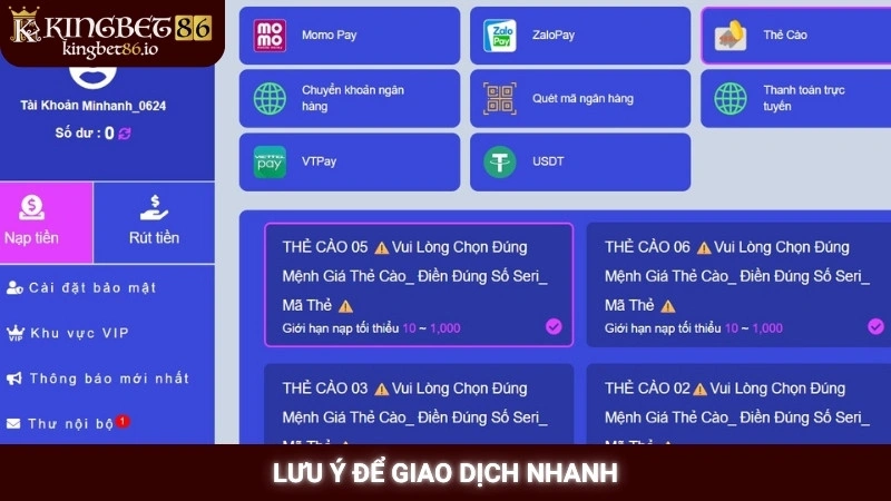 Lưu ý để giao dịch nhanh
