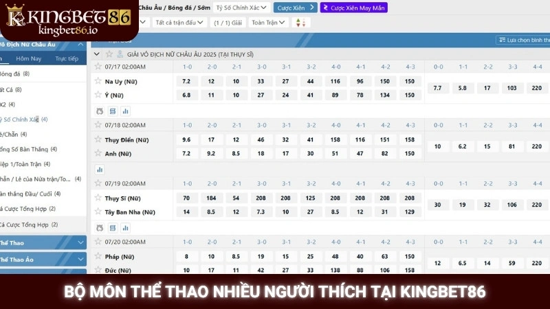 Bộ môn thể thao nhiều người thích tại Kingbet86
